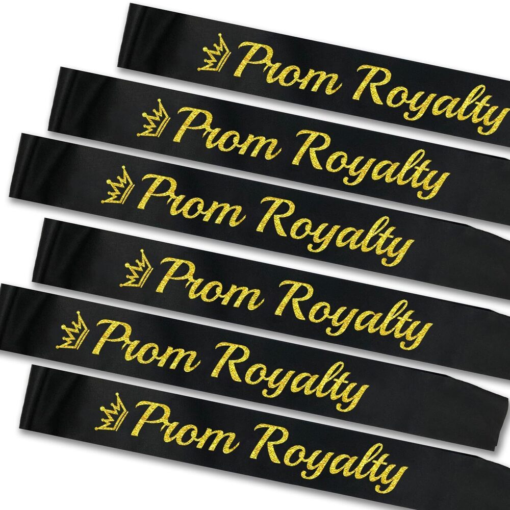 8585 Prom Royalty Sashes 6 Pack, Glitter Gold Black Prom Royalty Sashes
